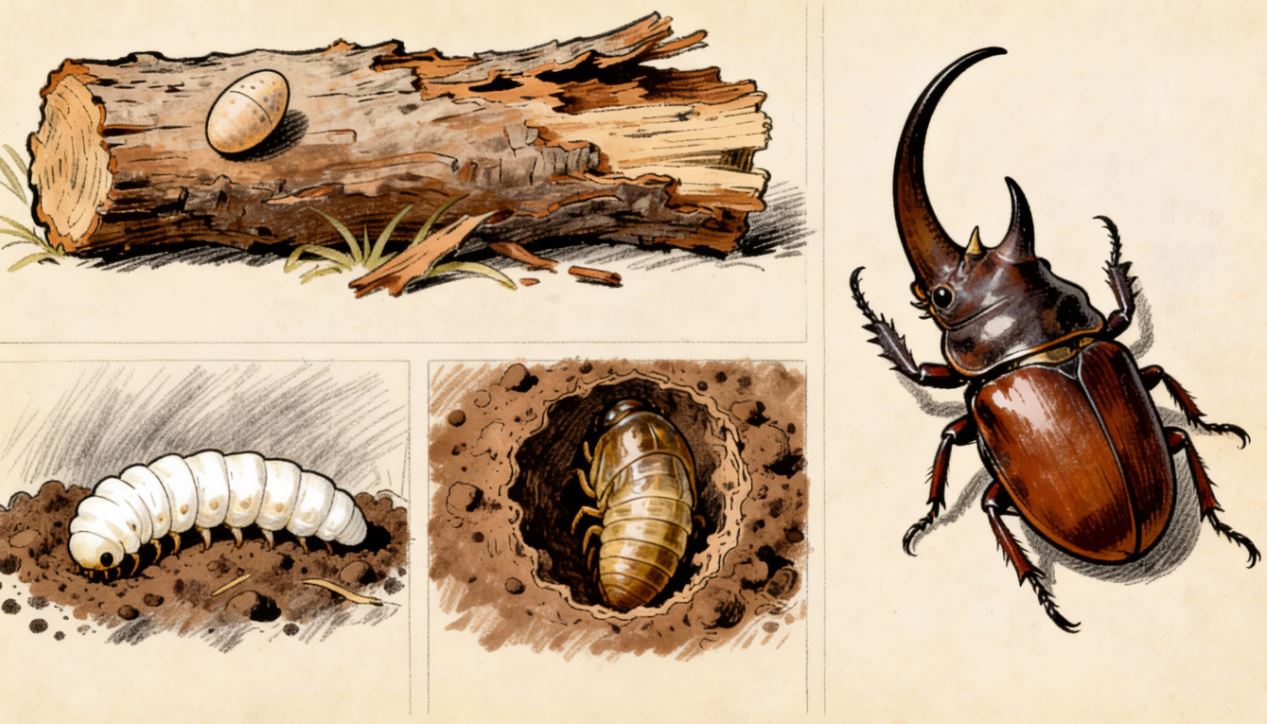 カブトムシは卵から成虫まで